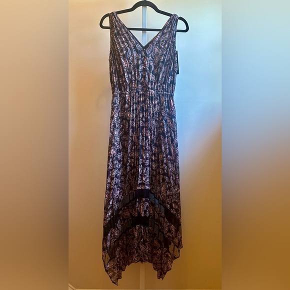 NWT The Kooples Chiffon Pleated Paisley Dress Sz 1 (S) Black Lace Accents - Picture 5 of 11